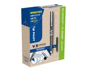 Pilot Greenpack Hi-Tecpoint V5 - Stylo roller pointe fine 0,5 mm - Noir - Pack de 10 + 30 recharges