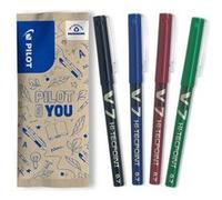 PILOT - Lot de 4 V7 - Stylos Roller à Encre Liquide à Pointe Fine pour une Écriture Fluide et Précise - Séchage rapide, ne fuit pas - Noir, Bleu, Rouge, Vert - Pointe Moyenne (0,7mm)