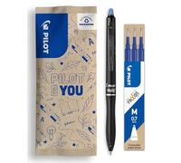 Pilot - Lot de 1 FriXion Ball 07 Plus + 1 set de 3 Recharges - Stylo Roller Effaçable - Stylo Rétractable et Rechargeable - Fabriqué en Plastique Recyclé - Bleu- Pointe Moyenne
