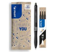 PILOT - Lot de 1 FriXion Ball 07 Plus + 1 set de 3 Recharges - Stylo Roller Effaçable - Stylo Rétractable et Rechargeable - Fabriqué en Plastique Recyclé - Noir - Pointe Moyenne