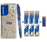 PILOT - Lot de 1 FriXion Ball 07 Plus 3 Sets de 3 Recharges Plus 1 Gomme - Stylo Effaçable à Encre Thermosensible - Stylo Roller Rechargeable, Bleu - Pointe Moyenne