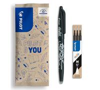 PILOT - Lot de 1 Frixion Ball + 1 set de 3 recharges - Stylo effaçable à encre thermosensible - Stylo roller rechargeable fabriqué à partir de plastique recyclé - Noir - Pointe moyenne