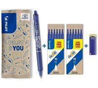 PILOT - Lot de 1 Frixion Ball Clicker + 1 Set de 3 recharges - Stylo rétractable effaçable à encre thermosensible - roller rechargeable et ergonomique - Bleu - Pointe moyenne