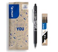 PILOT - Lot de 1 Frixion Ball Clicker + 1 Set de 3 recharges - Stylo rétractable effaçable à encre thermosensible - roller rechargeable et ergonomique - Noir - Pointe moyenne