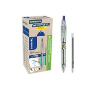 Pilot Greenpack B2P Ecoball - Stylo bille rétractable pointe large 1mm Bleu - lot 10 stylos + 10 recharges dont 5 offertes