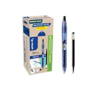 Pilot Eco Pack B2P Begreen, stylo bille rétractable, pointe moyenne 0,7 mm, corps noir transparent avec zone de préhension, encre noire, 10 stylos + 10 recharges dont 5 offertes