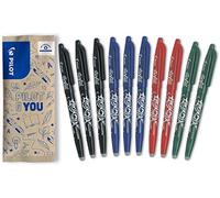 PILOT - Lot de 10 FriXion Ball 07, Stylo Effaçable à Encre Thermosensible, Stylo Roller Rechargeable, 3 Bleus, 2 Rouges, 2 Verts, 3 Noirs, Pointe Moyenne