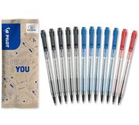 PILOT - Lot de 12 BPS Matic - Stylo-Bille - Écriture Ultra-Fluide et Confortable - Rechargeable et Rétractable - Noir, Bleu, Rouge - Pointe Fine