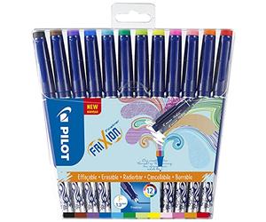 PILOT - Lot de 12 FriXion Fineliner - Feutre d'Écriture Effaçable à Encre Thermosensible - 12 Couleurs - Pointe Moyenne