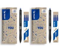 PILOT - Lot de 2 FriXion Ball 07 Plus + 1 set de 3 Recharges - Stylo Roller Effaçable - Stylo Rétractable et Rechargeable - Fabriqué en Plastique Recyclé - Bleu- Pointe Moyenne