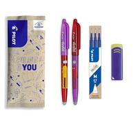 PILOT - Lot de 2 FriXion Ball + 3 Recharges + 1 Gomme OFFERTE - Stylos Effaçables Mignons - Édition Limitée Friends, Stylo d'Amitié - Fleurs - Rechargeables - Encre Bleue - Pointe Moyenne