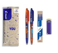 PILOT - Lot de 2 FriXion Ball + 3 Recharges + 1 Gomme OFFERTE - Stylos Effaçables Mignons - Édition Limitée Friends, Stylo d'Amitié - Sport - Rechargeables - Encre Bleue - Pointe Moyenne