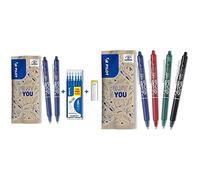 PILOT - Lot de 2 Frixion Ball Clicker + 1 Set de 6 recharges + 1 Gomme - Stylo rétractable effaçable à encre thermosensible - Bleu & Lot de 4 Frixion Ball Clicker - Noir, Bleu, Rouge, Vert