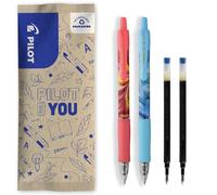 PILOT - Lot de 2 G2 Flow + 2 Recharges - Édition Limitée - Stylos Roller Encre gel Rétractables et Rechargeables - Excellent Confort d'Écriture - Corps Rose, Bleu - Encre Bleue - Pointe Moyenne