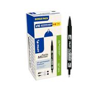 PILOT - Lot de 20 Twin Marker - Marqueur permanent 2 en 1 - Tracé Ultra Précis Multi Surfaces - En Plastique Recyclé - Noir - Double Pointe Fine et Extra-Fine