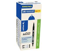 PILOT - Lot de 20 Twin Marker - Marqueur permanent 2 en 1 - Tracé ultra précis multi surfaces - En plastique recyclé - Noir - Double Pointe Fine et Extra-Fine