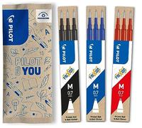 PILOT - Lot de 3 étuis de 3 recharges FriXion pour stylo effaçable. Compatibles FriXion Ball et FriXion Ball Clicker - Noir, Bleu, Rouge - Pointe Moyenne