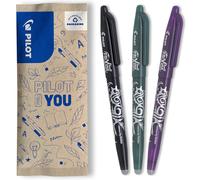 PILOT - Lot de 3 FriXion Ball 07 - Stylo Effaçable à Encre Thermosensible - Stylo Roller Rechargeable - Noir, Vert, Violet - Pointe Moyenne