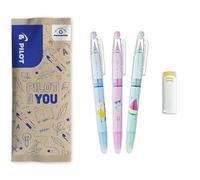 PILOT - Lot de 3 FriXion Ball + 1 Gomme OFFERTE - Stylos Effaçables Mignons - Édition Limitée Pool Party - Rollers Rechargeables - Encre Bleue, Violette, Noire - Pointe Moyenne