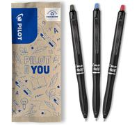 PILOT - Lot de 3 FriXion Ball Plus - Stylos Effaçables Ergonomiques - Rechargeables et Rétractables - Confort d’Écriture Ultime - En Plastique Recyclé - Noir, Bleu, Rouge - Pointe Moyenne