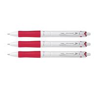 PILOT Lot de 3 Stylos Bille Rétractable Grip ACROBALL PURE WHITE 1.0 Pointe Moyenne Rouge