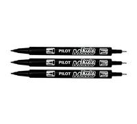 PILOT - Lot de 3 Stylos Feutres TWIN MARKER Indélébile Noir - 2 Pointes Ogives : 1 Pointe Fine et 1 Pointe Moyenne