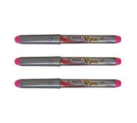 Pilot Lot De 3 Stylos Plume Jetable V-Pen Silver Pointe Moyenne Rose