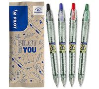 PILOT- Lot de 4 B2P Ecoball 1mm - Stylo-bille Rétractable et Rechargeable, Begreen - Noir, Bleu, Rouge, Vert - Pointe Moyenne