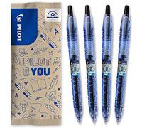 PILOT - Lot de 4 B2P gel - Roller Rétractable et Rechargeable, Fabriqué avec du plastique de bouteilles recyclées - Encre gel, réel confort d'Écriture - Begreen - Noir - Pointe Moyenne