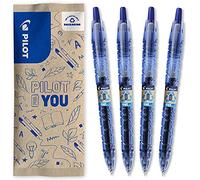 PILOT - Lot de 4 B2P gel - Roller Rétractable et Rechargeable, Fabriqué avec du plastique de bouteilles recyclées - Encre gel, réel confort d'Écriture - Begreen - Bleu - Pointe Moyenne