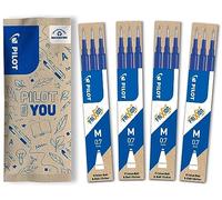 PILOT - Lot de 4 Étuis de 3 Recharges FriXion - Recharges pour Stylos Éffaçables- Compatibles FriXion Ball et FriXion Ball Clicker - Bleu - Pointe Moyenne (12 Recharges)