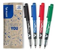 PILOT Lot de 4 feutres V-Sign Pen encre liquide pointe moyenne 1,0 mm couleurs assorties noir bleu rouge vert Noir, Bleu, Rouge, Vert G