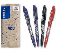 PILOT - Lot de 4 FriXion Ball 07 - Stylo Effaçable à Encre Thermosensible - Stylo Roller Rechargeable - 2 Bleu, 1 Noir, 1 Rouge - Pointe Moyenne