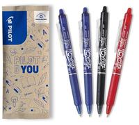 PILOT - Lot de 4 FriXion Ball Clicker 07 - Stylo Effaçable à Encre Thermosensible - Stylo Roller Rétractable et Rechargeable - 2 Bleus, 1 Noir, 1 Rouge - Pointe Moyenne