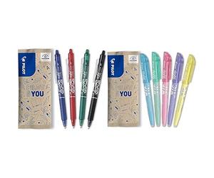 Pilot - Lot de 4 Frixion Ball Clicker - Stylo rétractable effaçable à encre thermosensible - Pointe moyenne & Lot de 5 Frixion Light Soft - Surligneurs effaçables aux couleurs pastel