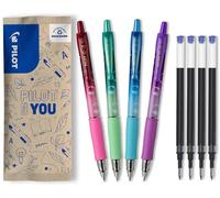 PILOT - Lot de 4 G2 Bubble + 4 Recharges - Stylos Roller Encre gel Rétractables et Rechargeables - Excellent Confort d'Écriture - Corps Violet, Vert, Turquoise, Bordeaux - Encre bleue - Pointe Moyenne