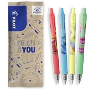PILOT - Lot de 4 G2 Flow - Édition Limitée - Stylos Roller Encre gel Rétractables - Rechargeables - Excellent Confort d'Écriture - Corps Rose, Bleu, Jaune, Vert - Encre Bleue et Noire - Pointe Moyenne