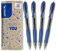 PILOT - Lot de 4 G2 Stylos roller à encre gel rétractables et rechargeables - Stylos en plastique recyclé - Bleu - Pointe moyenne