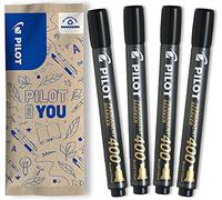 PILOT - Lot de 4 Marqueurs Permanents SCA 400 - Encre Indélébile sur Tous Supports - Très Couvrante et Résistante - Noir - Pointe biseautée (4,5 mm) pour tracé fin ou plus large