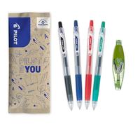 PILOT - Lot de 4 Pop'Lol + 1 Correcteur - Stylos Roller Encre Gel - Rétractables et Rechargeables - Écriture Fluide et Confortable - Noir, Bleu, Rouge, Vert - Pointe Moyenne