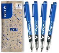 PILOT - Lot de 4 stylos-feutre V-Sign Pen - Feutres d'écriture à encre liquide au tracé fluide parfait - Séchage instantané - Couleur lumineuse - Bleus - Stylos-feutre à pointe moyenne 2,0 mm