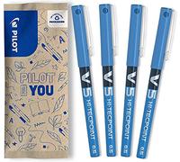 Pilot Pen Stylos roller V5 à encre liquide – Lot de 4, pointe fine 0,5 mm, séchage rapide – Bleu
