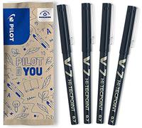 PILOT - Lot de 4 V7 - Stylos Roller à Encre Liquide à Pointe Fine pour une Écriture Fluide et Précise - Séchage rapide, ne fuit pas - Noir - Pointe Moyenne (0,7mm)