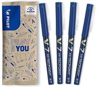 PILOT - Hi-Tecpoint V7 - Lot de 4 rollers encre liquide - Pointe moyenne - Bleu Bleu G