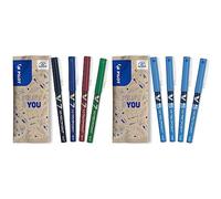 Pilot - Lot de 4 V7 - Stylos roller à encre liquide pointe aiguille moyenne - Noir, Bleu, Rouge, Vert - Pointe Moyenne & Lot de 4 V5 - Stylos roller à encre liquide à pointe fine - Bleu - Pointe Fine