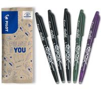 Pilot - Lot de 5 FriXion Ball 07 - Stylo Effaçable à Encre Thermosensible - Stylo Roller Rechargeable - 3 Noirs, 1 Vert, 1 Violet - Pointe Moyenne