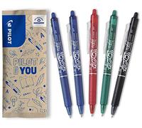 PILOT - Lot de 5 Frixion Ball Clicker - Stylo rétractable effaçable à encre thermosensible - Stylo roller rechargeable et ergonomique - 2 Bleus, Noir, Rouge, Vert - Pointe moyenne