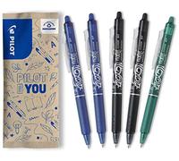 PILOT - Lot de 5 Frixion Ball Clicker - Stylo rétractable effaçable à encre thermosensible - Stylo roller rechargeable et ergonomique - 2 Bleus, 2 Noirs, 1 Vert - Pointe moyenne