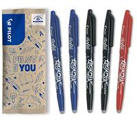 PILOT - Lot de 5 Frixion Ball - Stylo effaçable à encre thermosensible - Stylo roller rechargeable fabriqué à partir de plastique recyclé - 2 Bleus, 2 Noir, 1 Rouge - Pointe moyenne