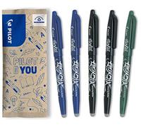 PILOT - Lot de 5 Frixion Ball - Stylo effaçable à encre thermosensible - Stylo roller rechargeable fabriqué à partir de plastique recyclé - 2 Bleus, 2 Noir, 1 Vert - Pointe moyenne